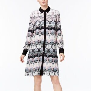 Yyigal Elegant Black and Pink Patterned Button Down Shirt Dress Size XL